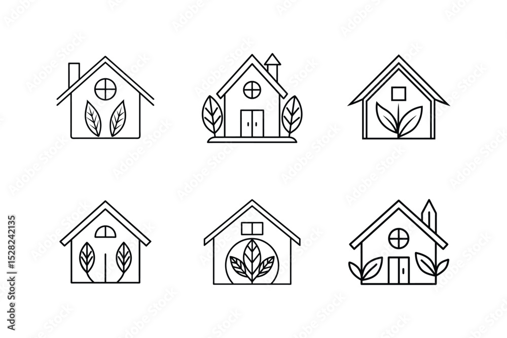 Fototapeta premium eco home icon line art vector illustration
