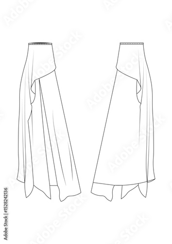 Draped high slit skirt with asymmetrical layering effect