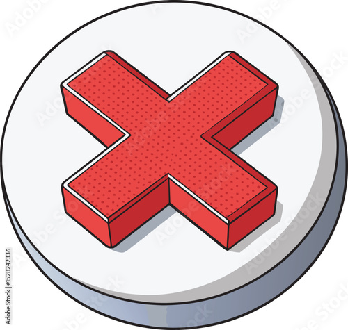 Red cross mark in a 3D round shape on a white background .eps