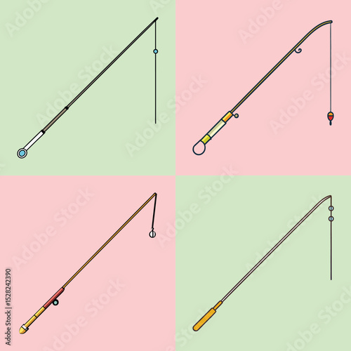 Fishing Rod Illustration Angler Equipment and Sport Fishing Vector Icon