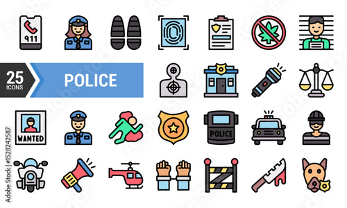 25 Colorful Icons for Police and Law Enforcement.