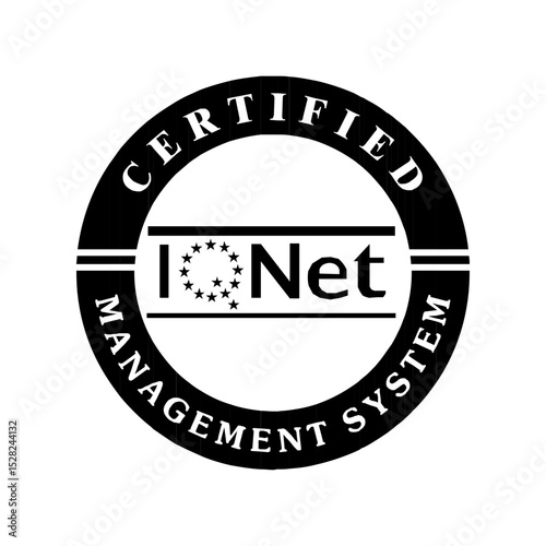 IQNet Certified Management System Icon Vector Logo Stamp Black