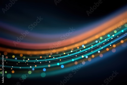 Dynamic abstract illustration of flowing light trails in vibrant colors illuminating the dark background showcasing energy movement and digital aesthetics captured in stunning visual design