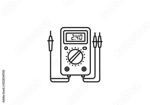 Isolated line art illustration of a multimeter with probes showing a reading of two point four oh photo