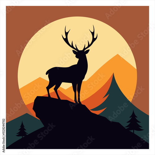 silhouette of a deer in the mountains