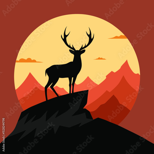 silhouette of a deer in the mountains