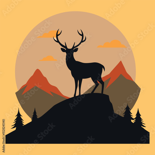 silhouette of a deer in the mountains