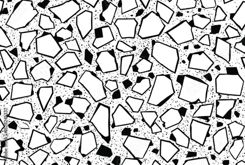 Abstract terrazzo pattern, line art vector illustration with a stone and rock texture background. Black outline doodle of a terrazzo floor wallpaper design for decoration or print