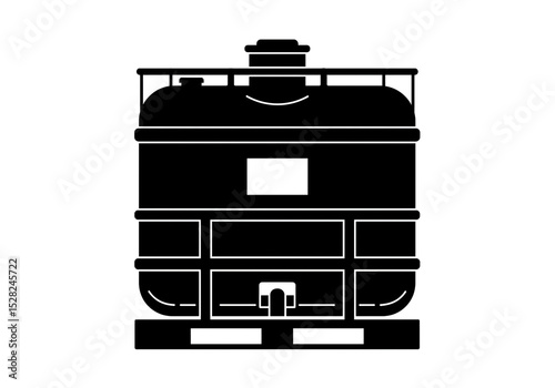 Isolated black intermediate bulk container ibc tote tank on white background in simple graphic style