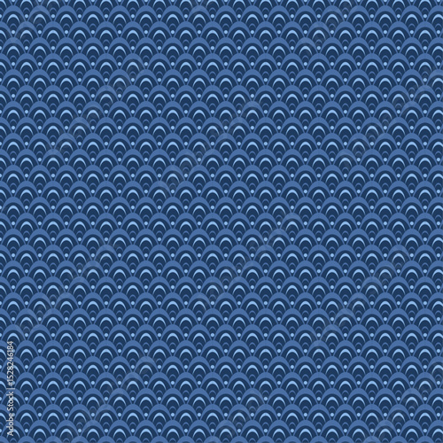 Seamless Art Deco Fish Scale Pattern in Blue Tones