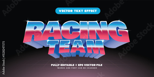Racing Team retro over glow style editable text effect