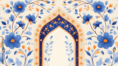 Traditional Mughal Garden Wedding Invitation Frame Design. Vector ornate frame with indian or arabesque motif. Template for indian, arabic wedding invitations, oriental holidays. 