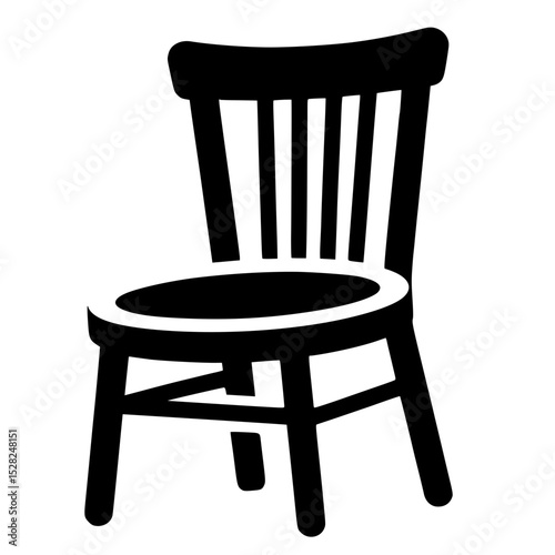 Black and white icon of wooden chair, simple furniture silhouette, minimalist home interior element
