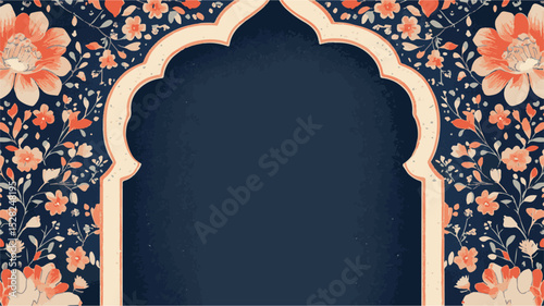Traditional Mughal Garden Wedding Invitation Frame Design. Vector ornate frame with indian or arabesque motif. Template for indian, arabic wedding invitations, oriental holidays. 
