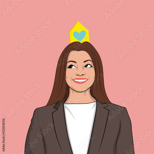 Beautiful women crown on head in black suit vector illustration