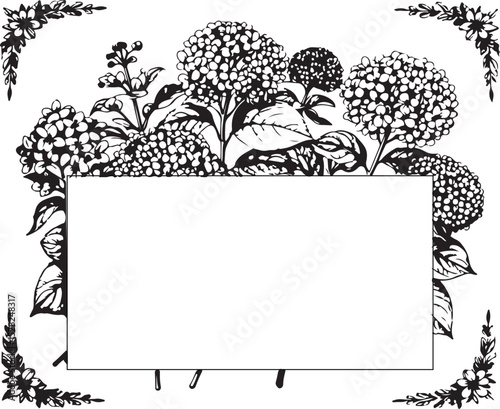Elegant Hydrangea Floral Silhouette with Decorative Corners