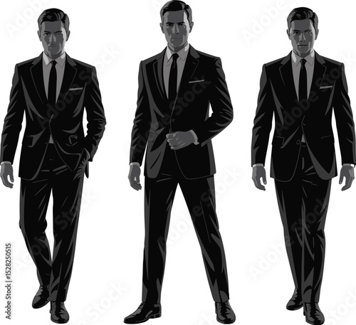 Confident Businessmen in Suits: Minimalist Illustration