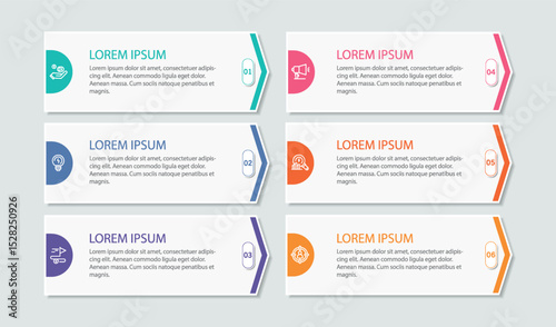 Infographic design template with 6 options, steps	

