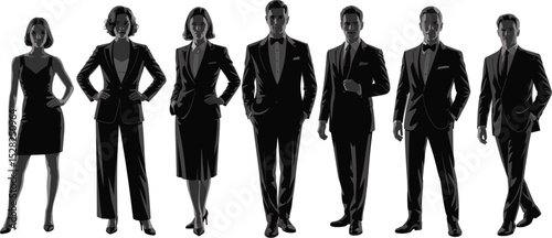 Diverse Business Team Silhouette: Confident Professionals in Formal Attire Standing Together