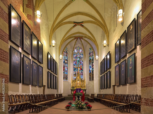 Leipzig, Germany. Choir of St. Thomas Church with grave of Johann Sebastian Bach.