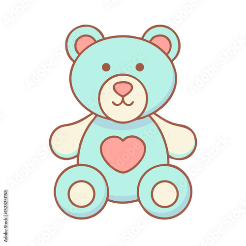 Cute icon of a plush teddy bear with a heart on its chest