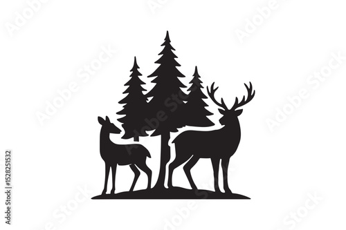 Forest Life silhouette vector with white background