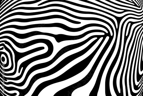 Vector illustration in popular modern Op Art style, featuring dynamic wavy lines and abstract flowing shapes, creating an illusion of depth and movement with high contrast and bold graphic elements.