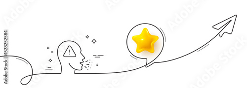 Cough line icon. Continuous line with share plane. Coronavirus symptom sign. Flu, sneeze or pneumonie symbol. 3d star in speech bubble. Cough single line ribbon. Loop curve pattern. Vector
