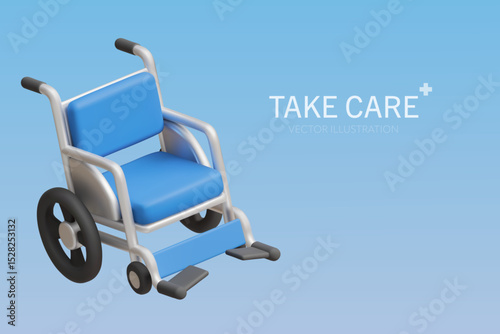 3D rendering of a Wheel chair on a blue background.