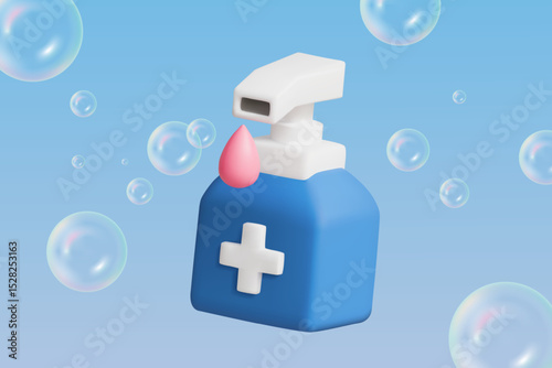 3D rendering of a Washing foam on a blue background.