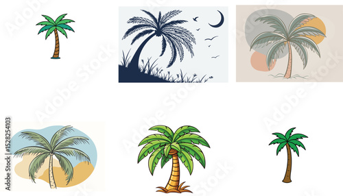 set of palm trees on white