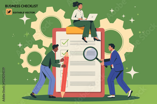 Business Checklist Vector Illustration – Organized Task Planning Concept