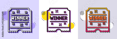 Winner ticket line icon. Halftone dotted pattern. Gradient icon with grain shadow. Amusement park award sign. Line winner ticket icon. Various designs. Vector