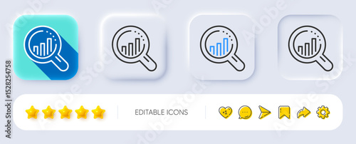 Seo analysis line icon. Neumorphic, Flat shadow, 3d buttons. Web targeting chart sign. Traffic management symbol. Line seo analysis icon. Social media icons. Vector
