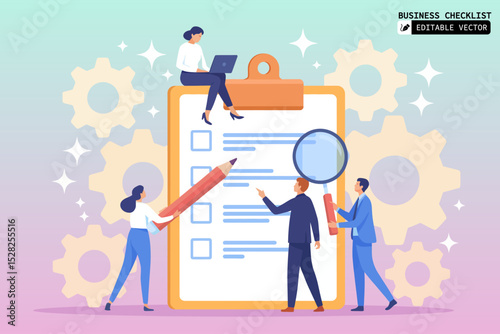 Business Checklist Vector Illustration – Organized Task Planning Concept