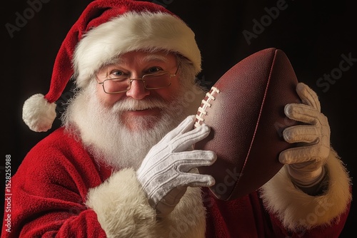 Christmas Football: Caucasian Senior Santa Man Holding a Ball