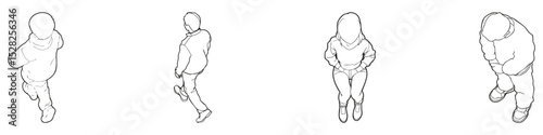 Silhouette People Outline Collection. Walking, Standing, Sitting Isometric View. Architectural And Design Use. Isolated Vector Illustration