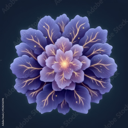 Beautiful floral design featuring vibrant purple flowers with delicate leaves and glowing details creating a stunning botanical composition showcasing nature's elegance and harmony