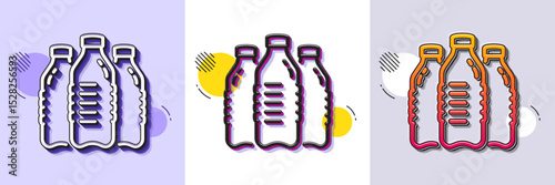Water bottles line icon. Halftone dotted pattern. Gradient icon with grain shadow. Still aqua drink sign. Liquid symbol. Line water bottles icon. Various designs. Vector