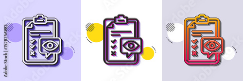 Eye checklist line icon. Halftone dotted pattern. Gradient icon with grain shadow. Oculist clinic sign. Optometry vision check symbol. Line eye checklist icon. Various designs. Vector