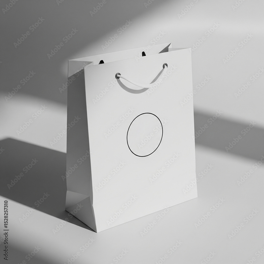 Blank white paper bag mockup on white background. 3d rendering. Created using generative AI tools
