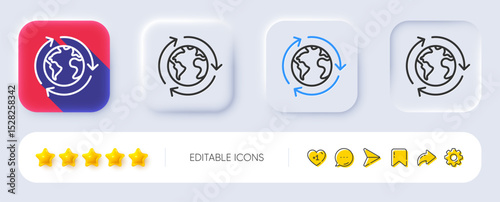 Global business line icon. Neumorphic, Flat shadow, 3d buttons. International outsourcing sign. Internet marketing symbol. Line outsourcing icon. Social media icons. Vector