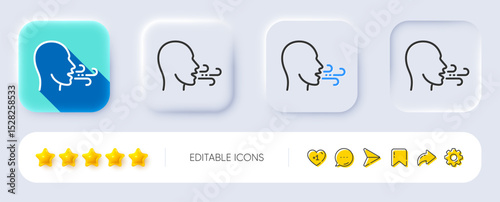Breathing line icon. Neumorphic, Flat shadow, 3d buttons. Breath difficulties sign. Respiration problems symbol. Line breathing exercise icon. Social media icons. Vector