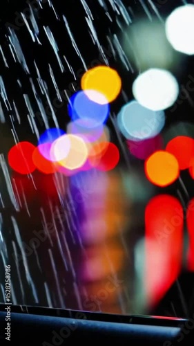 Rain Drops on Car Window with Blurred City Lights at Night