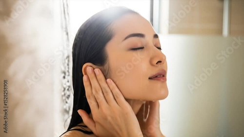 シャワータイムで一日の疲れを癒す女性