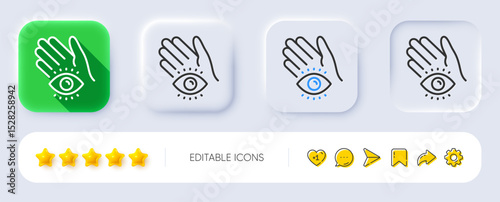 Meditation eye line icon. Neumorphic, Flat shadow, 3d buttons. Yoga mind sign. Spirit therapy symbol. Line meditation eye icon. Social media icons. Vector