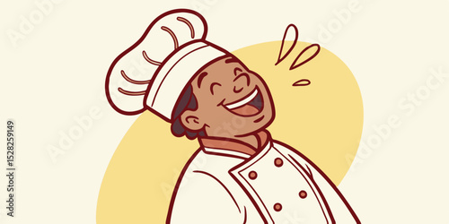 Happy Chef in a White Uniform Laughs Joyfully This scalable graphic is perfect for restaurant branding or culinary designs