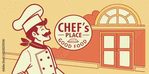 Happy Chef at Chefs Place Restaurant Good Food Illustration