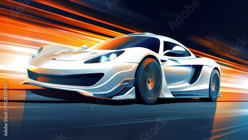 Modern Sports Car Vector – Sleek, Aerodynamic Racing Illustration with Studio Lighting