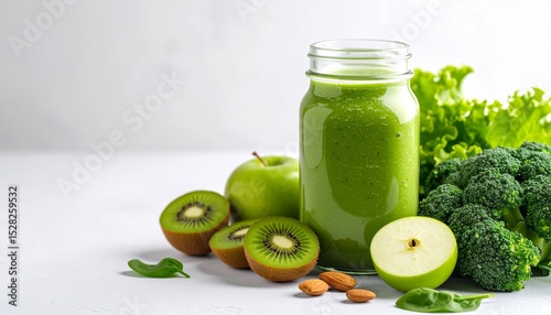 Green smoothie healthy drink detox apple kiwi fruit